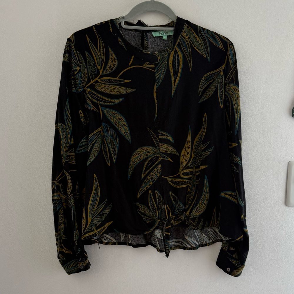 Karlie Black and Gold Leaf Print Top
